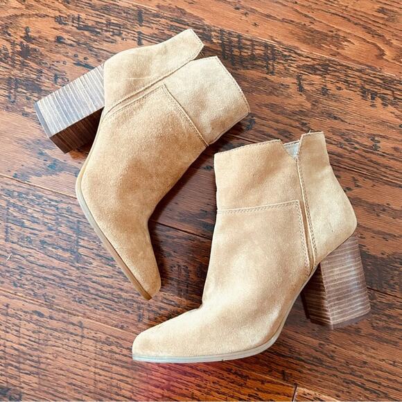 Nine West KeKe Suede Leather Block Heel Boots in Tan Sz US 10 - Picture 4 of 11